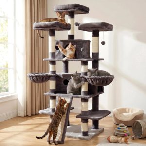 FOOWIN 70.8" Large Cat Tree,  Multi-Level Cat Tower with Sisal Scratching Posts,  Cat Activity Center Cat Play House,  Dark Blue