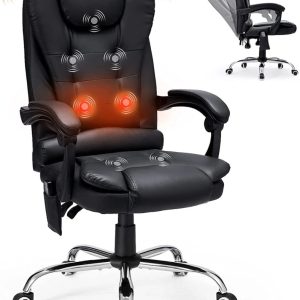 YODOLLA High Back Faux Leather Massage Office Chair Adjustable Heated Executive Computer Chair,Black