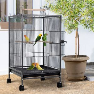 35 inch Birdcage with Stand Parrot Cage for Large Birds Parakeet Cage Wrought Iron Jaulas Para Pajaros with Play Open Top,  Bottom Tray,  2 Feeders for Parakeets,  Canary,  Cockatiel