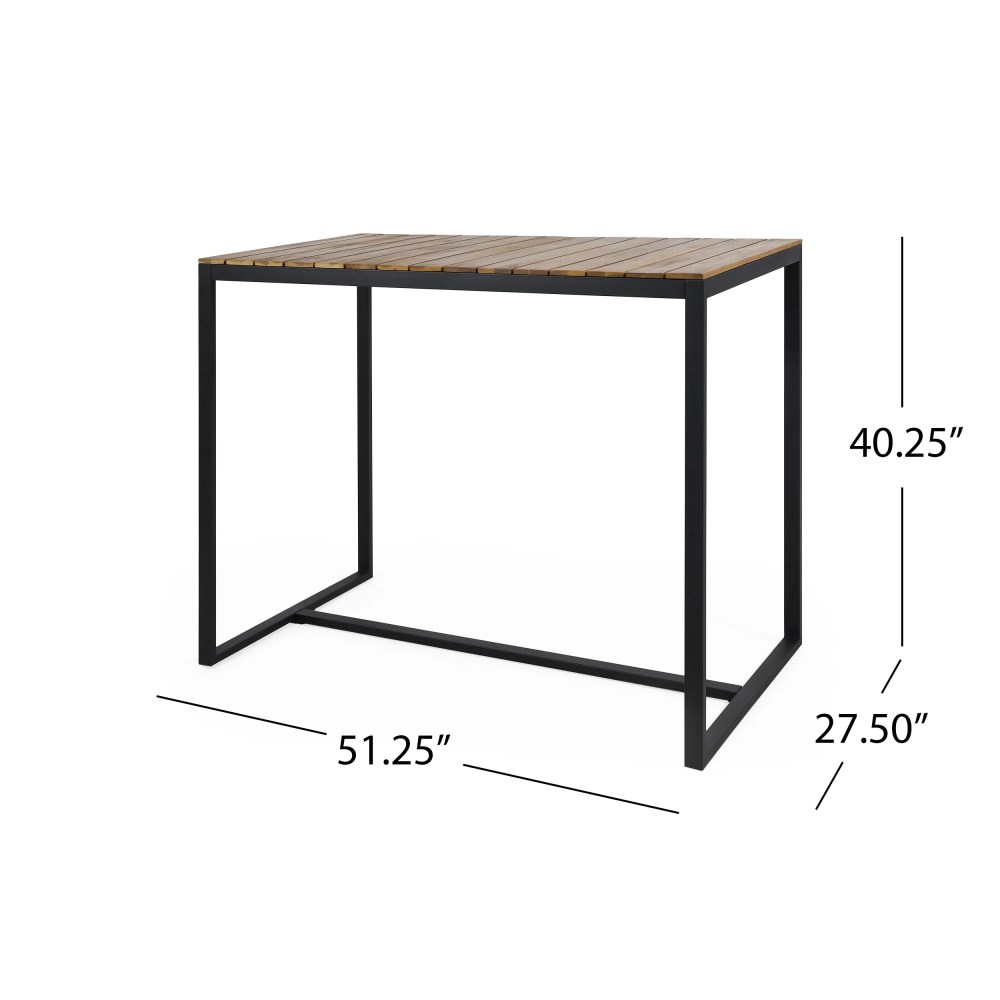 Noble House Elkhart Outdoor Modern Acacia Wood Bar Table Teak and Black - Image 4