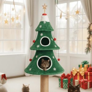 Stephan Roberts 52" H Alpine Christmas Cat Tree Tower with Scratching Post,  Cat Condo & Hanging Toys,  Green