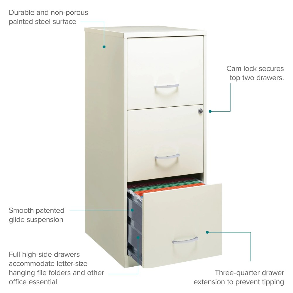 Space Solutions 18" Deep 3 Drawer Smart Letter Width Vertical File Cabinet, White - Image 14
