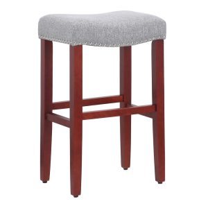 29" Inch Upholstered Backless Saddle Seat Counter Stool,Cherry/Gray