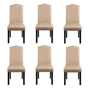 Alden Design 6 Pieces Fabric Upholstered Parson Dining Chairs with Solid Wood Legs,Khaki