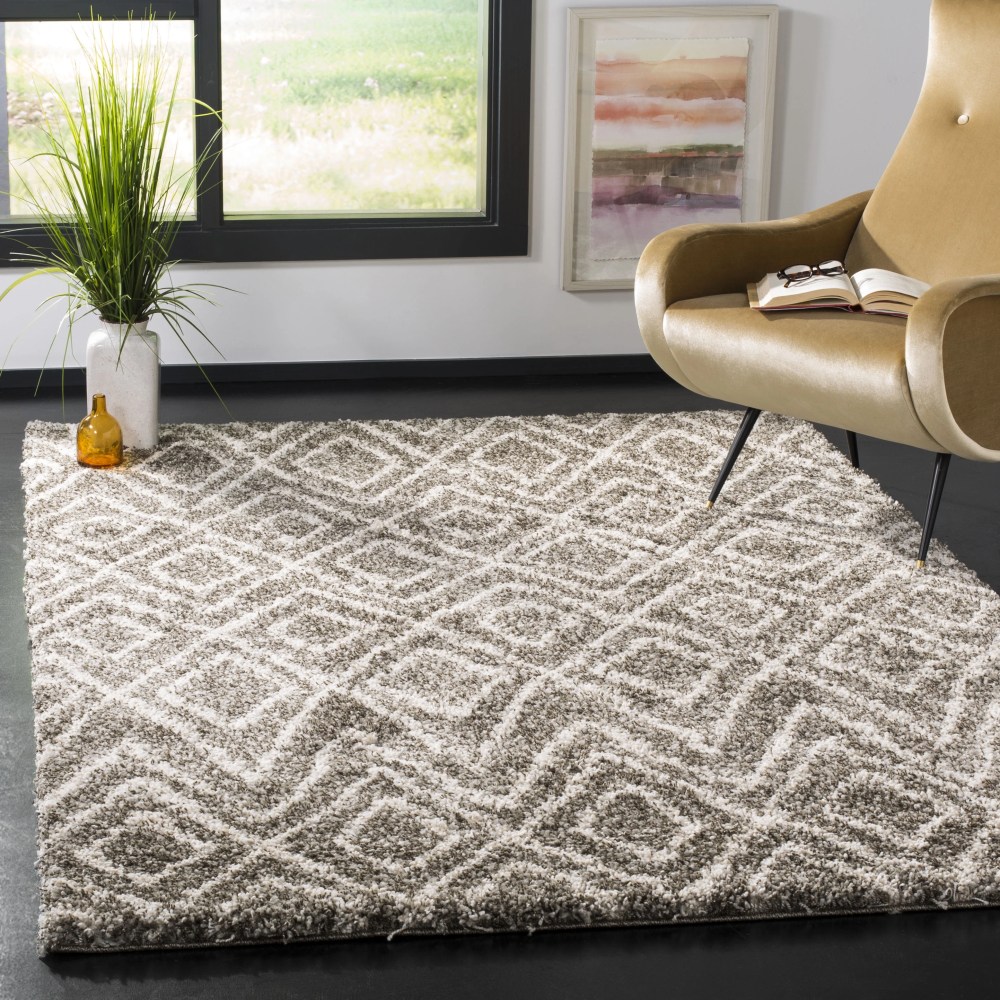 SAFAVIEH Hudson Augustine Geometric Shag Area Rug, Grey/Ivory, 5'1" x 7'6"