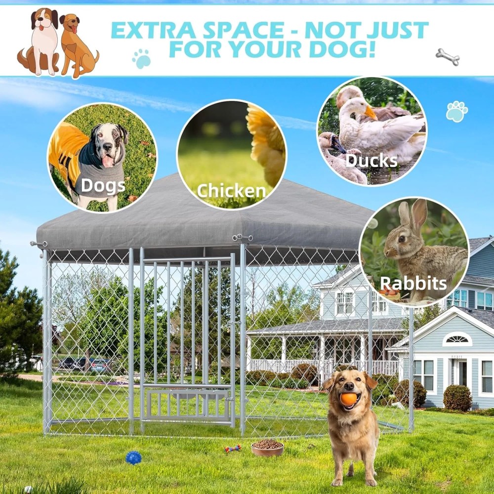 MELLCOM 9'x8'x6" Dog Cage, Dog Kennel Outside, Large Dog Pen, Dog Fence Outdoor for Yard, Sliver - Image 3