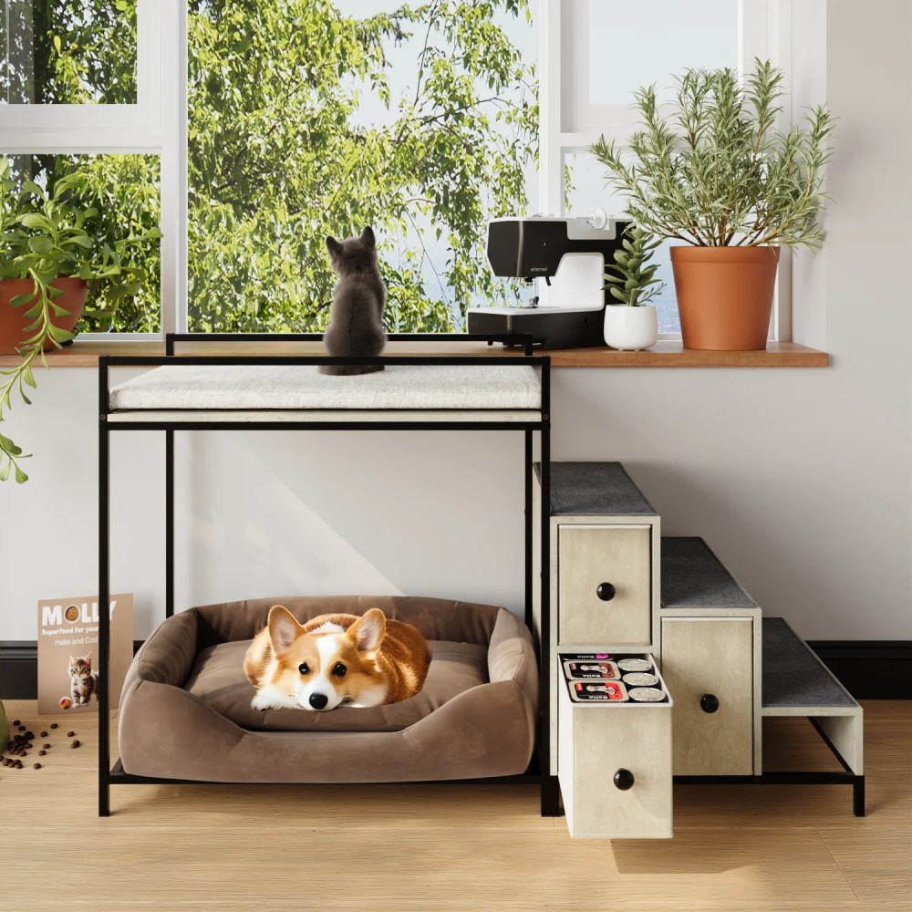 BOSSIN Pet Window Perch with Stairs, 3 Drawers Large Pet Bunk Bed for Dogs and Cats - Image 6
