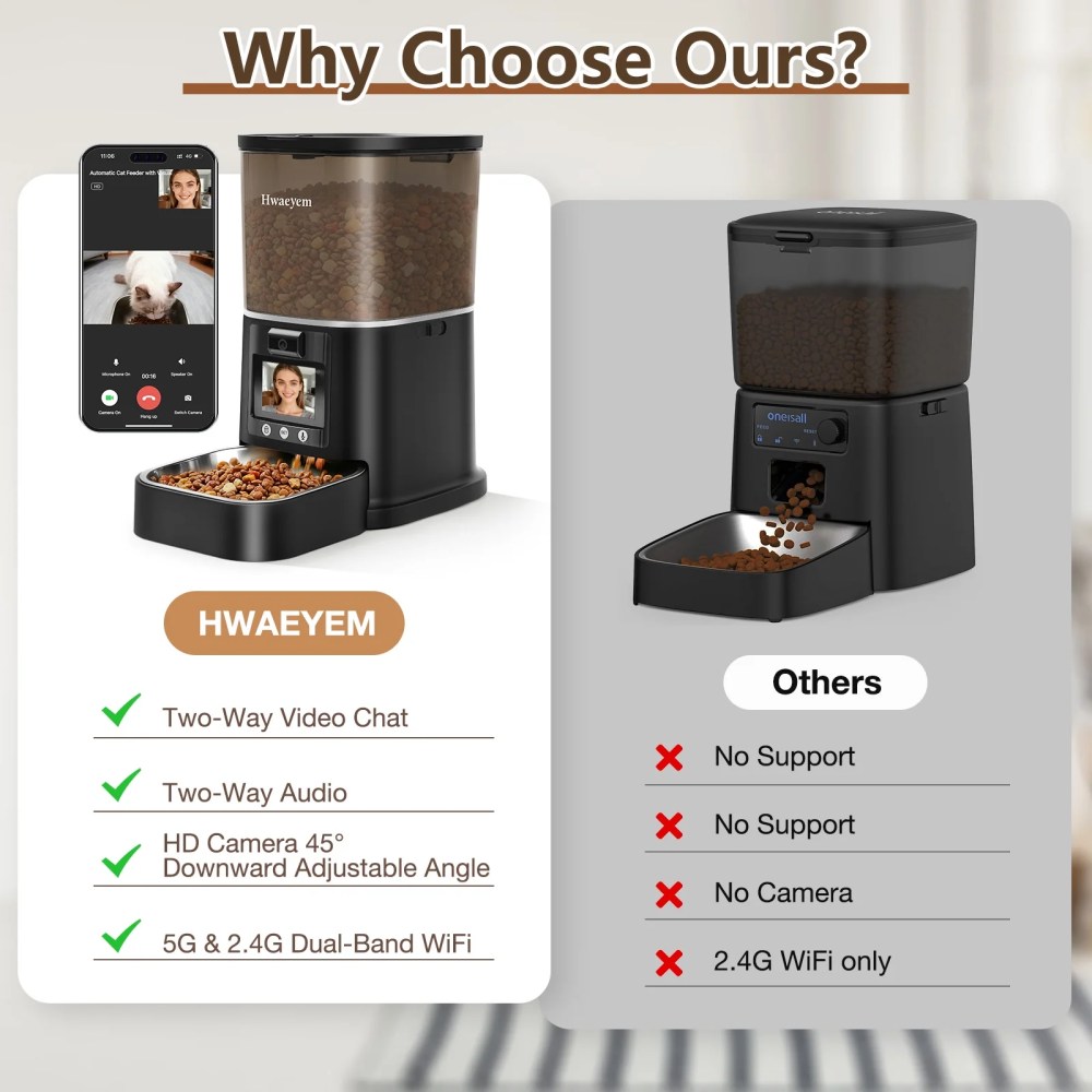 Automatic Cat Feeder with Camera, 5G WiFi Smart Food Dispenser, APP Remote Control, Timed Portion Feeding, Large Capacity Dog Cat Automatic Feeder, Black - Image 5