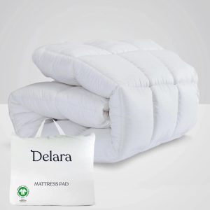 Delara King Organic Cotton Mattress Pad and Protector, Hypoallergenic Down Alternative, Waterproof TPU, Cooling, Noiseless, Mattress Topper & Cover