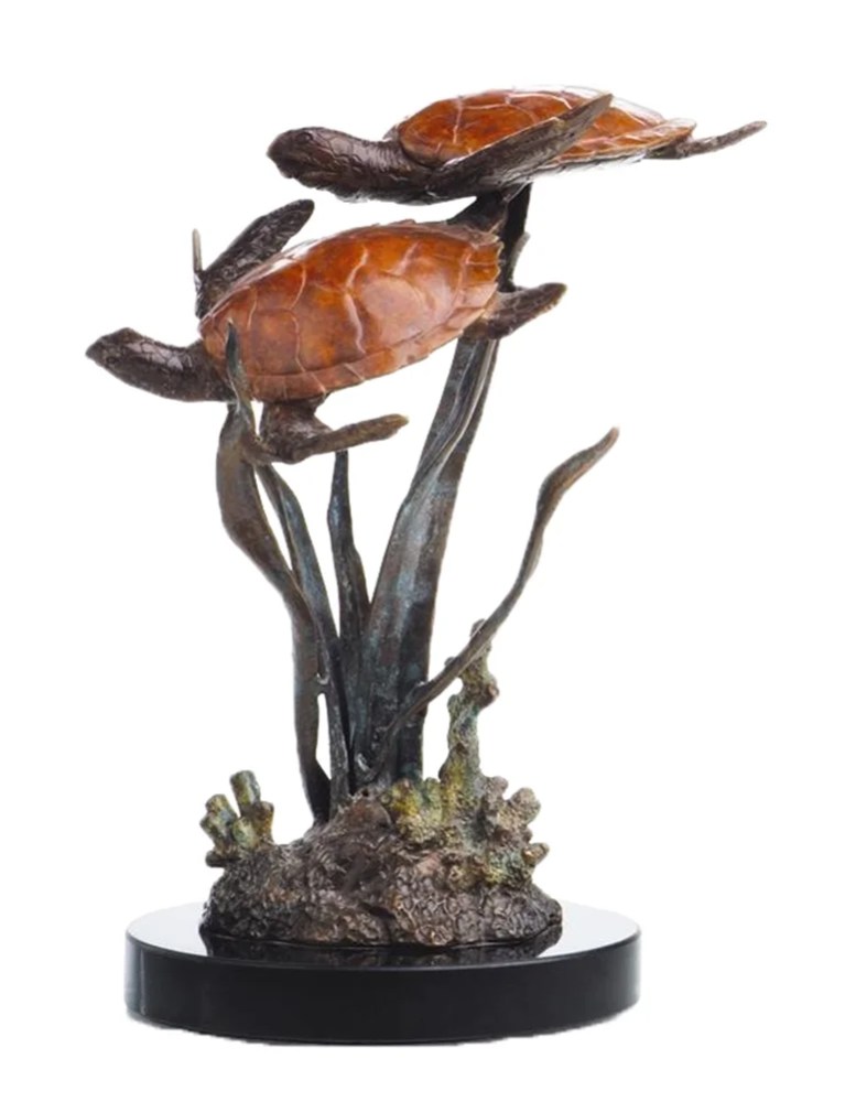SPI Lagoon Encounter Double Sea Turtle Brass Statue