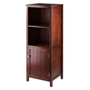 Winsome Brooke Jelly 2-Section Cupboard, Open Shelf Cabinet, Walnut Finish