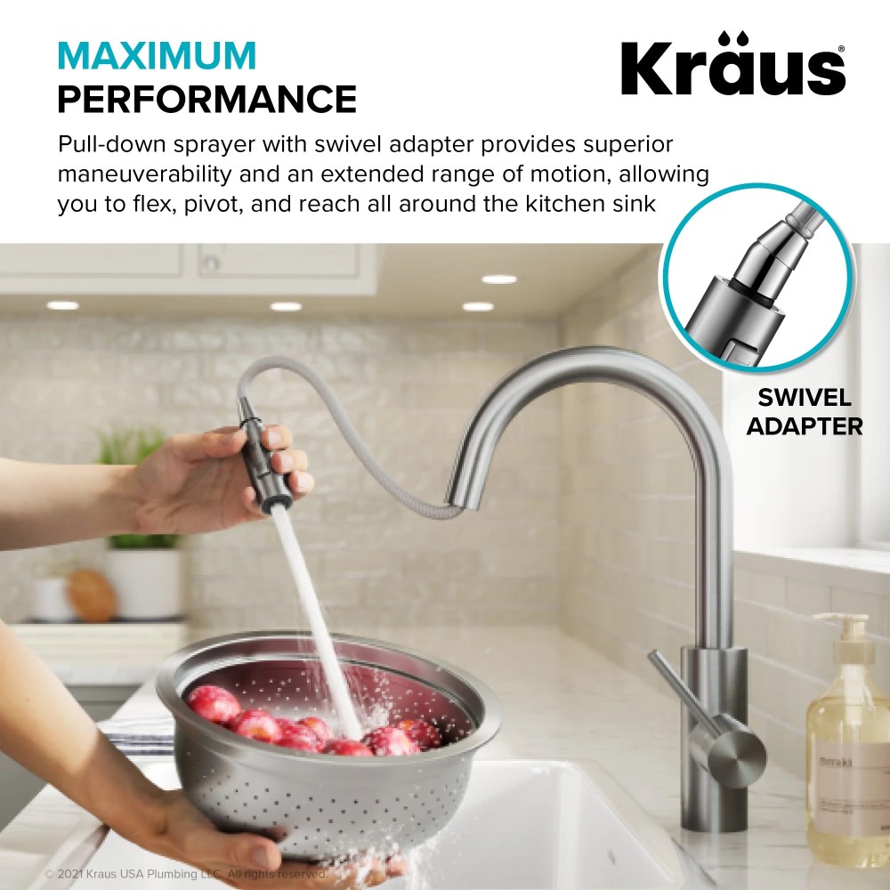 KRAUS Oletto Single Handle Pull Down Kitchen Faucet with QuickDock Top Mount Installation Assembly in Matte Black - Image 6