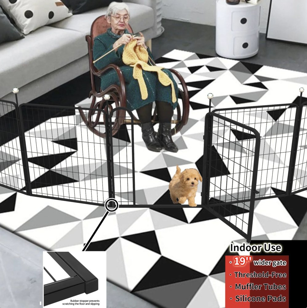 IGOOUO Dog Playpen Indoor/Outdoor, 4 Panels 32" Height Portable Metal Dog Fence with Easy-Carry Straps for Small Dogs, Pet Puppy Playpen for RV Camping Yard Patio - Image 3
