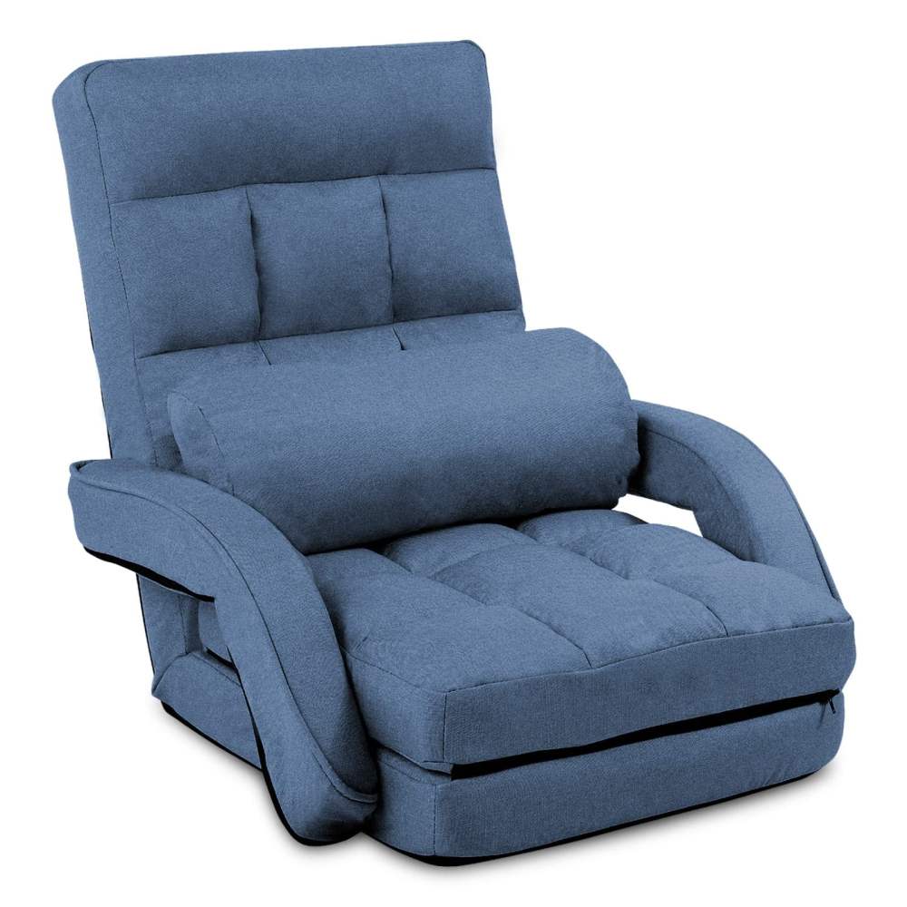 14-Position Adjustable Floor Chair,Chaise Lounge Indoor,Folding Lazy Sofa with Armrests and a Pillow Padded Adults Gaming Chairs for Living Room,Bedroom