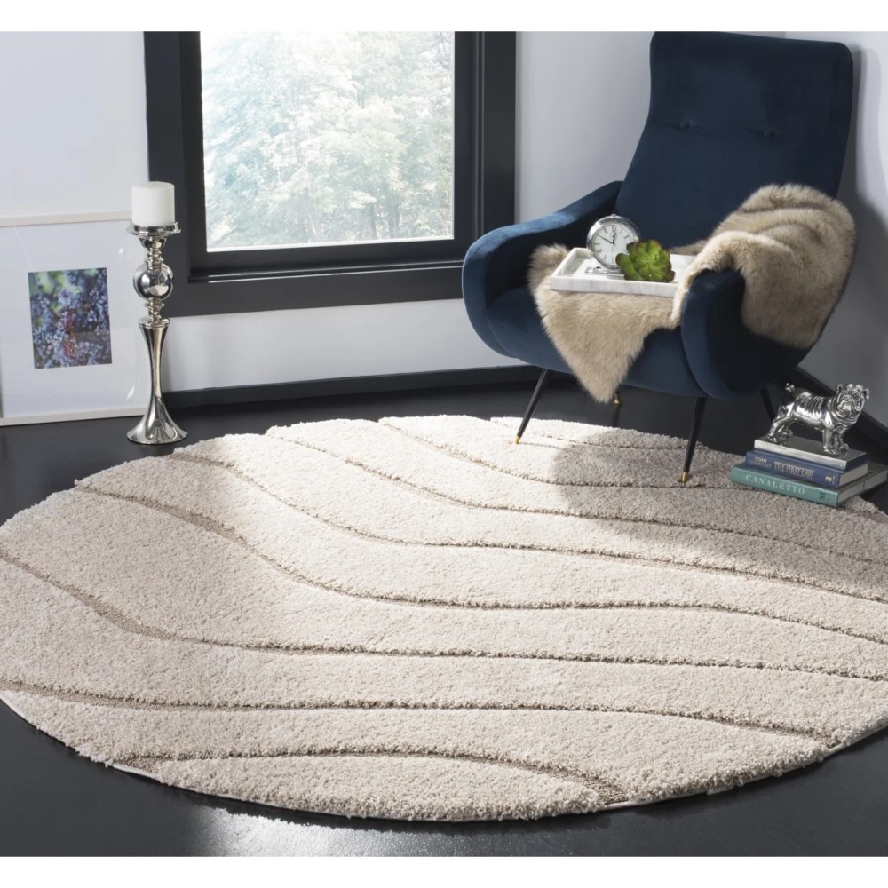 SAFAVIEH Florida Tabitha Geometric Waves Shag Area Rug, Cream/Beige, 6'7" x 6'7" Square - Image 5