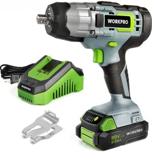 WORKPRO 20V Cordless Impact Wrench,1/2-inch,320 Ft Pounds Max Torque,2.0Ah Li-ion Battery with Fast Charger,Belt Clip for Easy Carrying