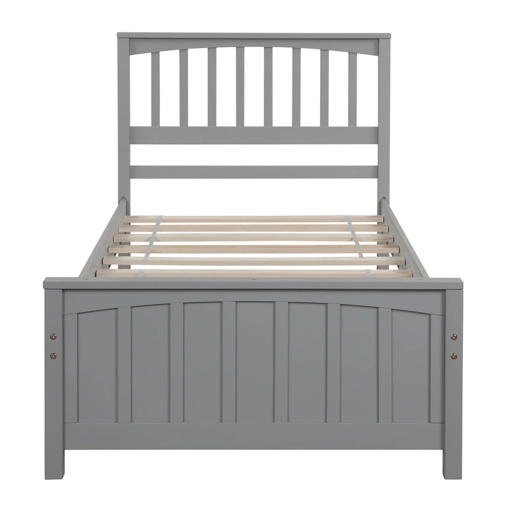 Aukfa Platform Bed, Twin Bed Frame with Headboard, Wooden - Gray - Image 6