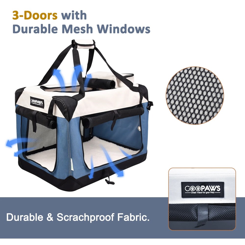 GOOPAWS Soft Pet Crates Kennel 24", 27", 30" & 36", 3 Door Soft Sided Folding Travel Pet Carrier - Image 2