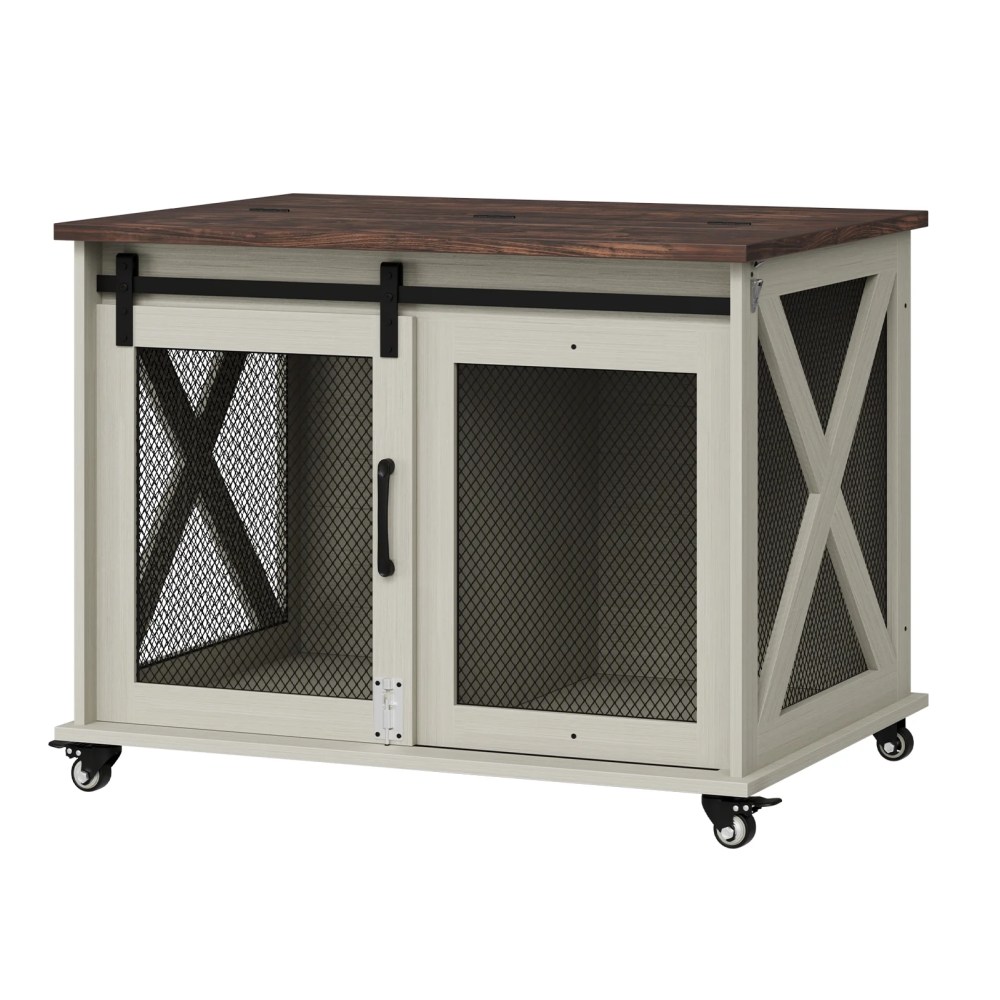 37" Stress-Free Dog Crate with Dual Access Sliding Barn Door & Flip Top Design Creates a Cozy Den for Your Pet - Image 15