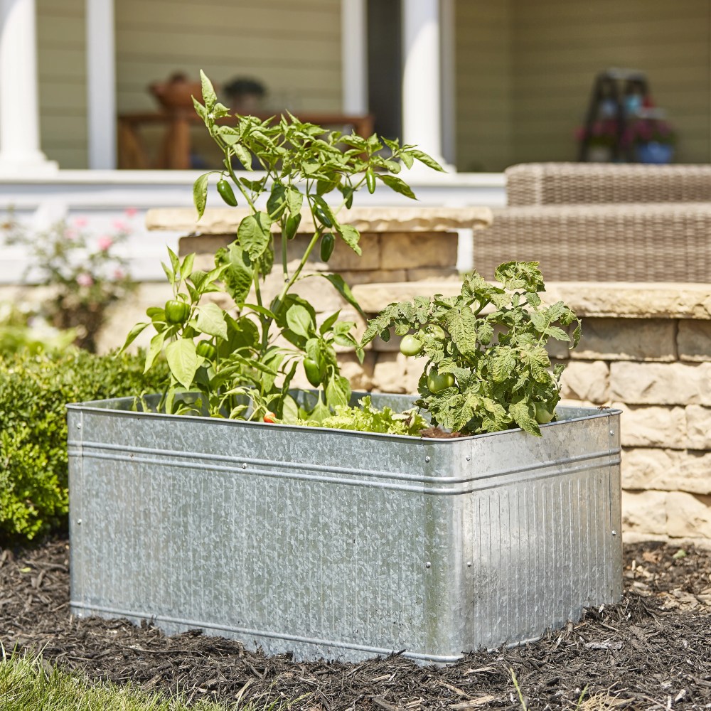 40" Raised Frame Bottomless Vintage Galvanized Metal Planter Box Outdoor Garden Bed for Vegetables Flowers Herbs - Image 2
