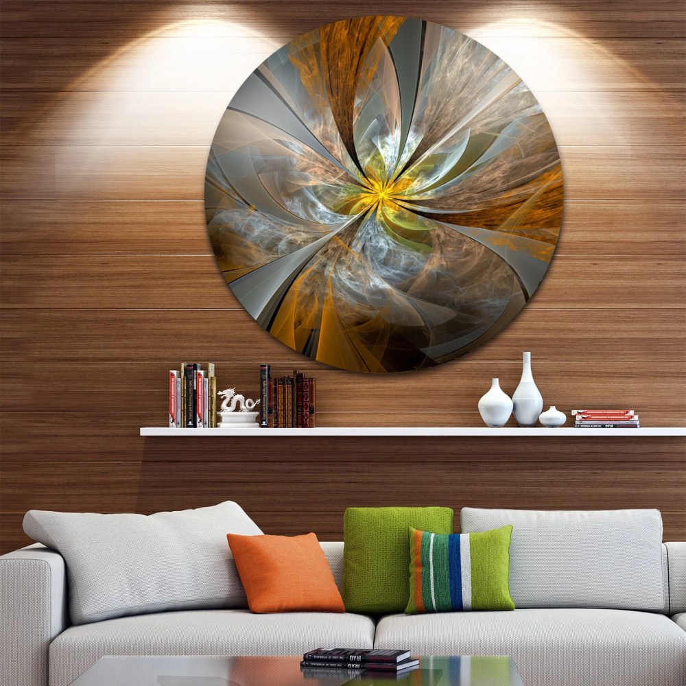 Designart 'Symmetrical Yellow Fractal Flower' Disc Large Contemporary Circle Metal Wall Arts - Image 4
