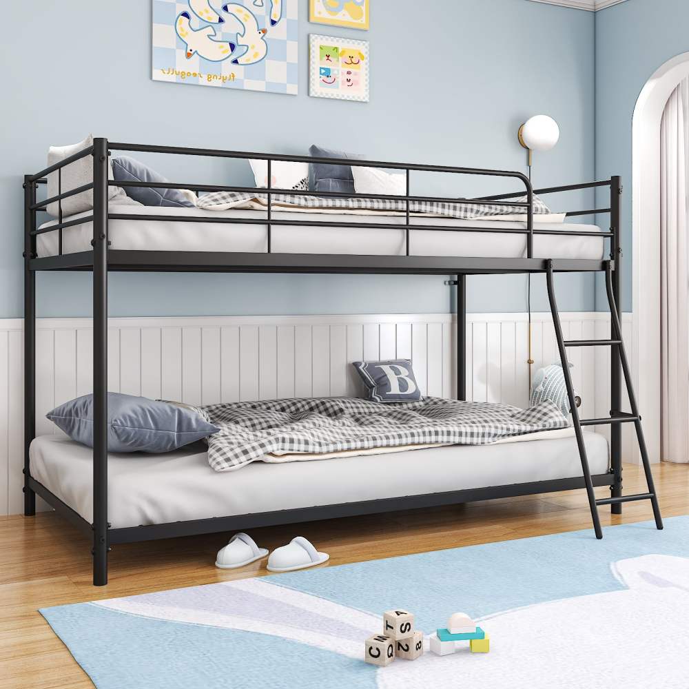 Zimtown Twin-over-Twin Low Profile Junior Bunk Bed,Black