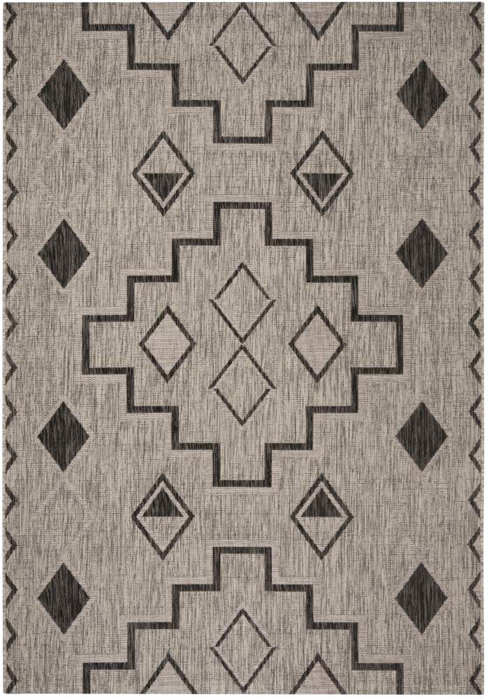 SAFAVIEH Courtyard Floella Geometric Indoor/Outdoor Area Rug, 6'7" x 9'6", Grey/Black
