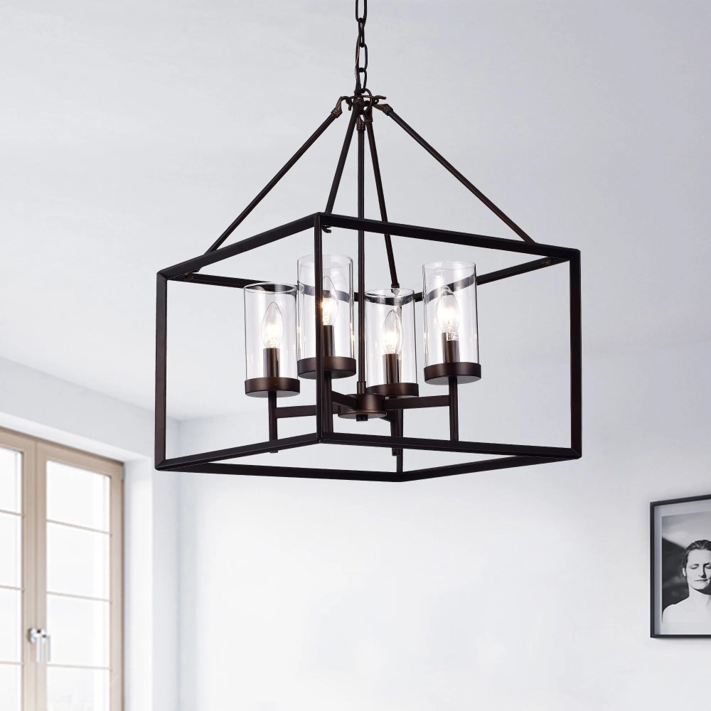 Anson 4-light Clear Pillar Glass Antique Bronze Square Pendant - Image 2