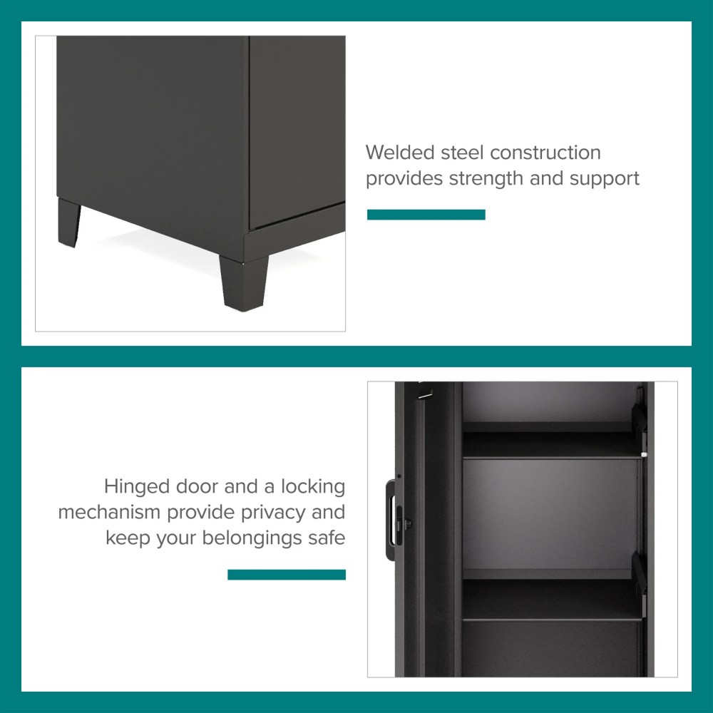 Space Solutions 53.38 inch High 4 Shelf Storage Locker Cabinet, Welded Metal, Fully Assembled, Vented Door, 3 inch Riser Legs, Black - Image 3