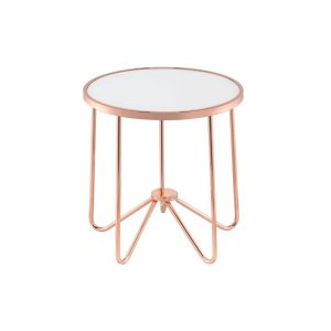 ACME Alivia Round Glass Top End Table in Frosted Glass and Rose Gold