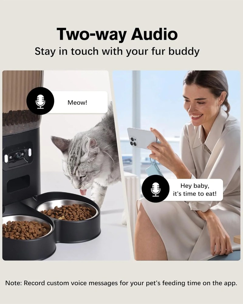 DENZUS Automatic Cat Feeder 2 Cats with Camera, 5L Dual Pet Auto Timed Electric Smart App Food Feeding Dispenser (Black, 2 Bowls) - Image 2