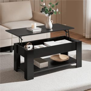 Yaheetech 39in Lift Top Coffee Table with Hidden Compartment and Open Shelf,Black