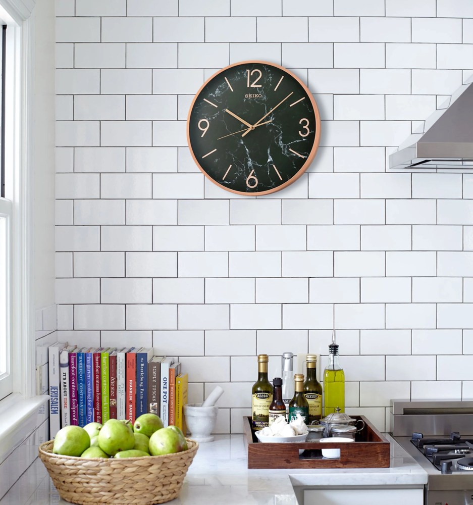 Seiko Stylish, Round, Noir Marble-Look Quartz Wall Clock, Round, Black, QXA760PLH - Image 4
