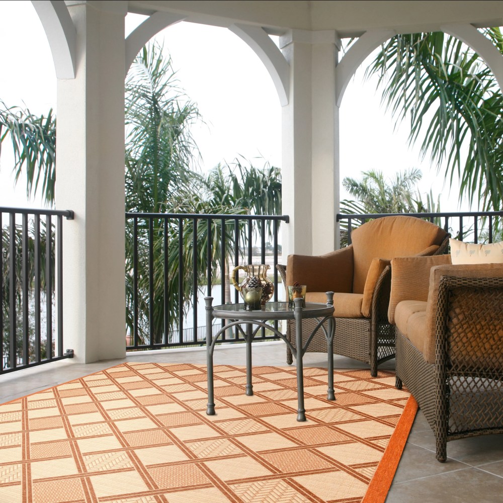 Safavieh Courtyard Shawn Geometric Indoor/Outdoor Area Rug, Cream/Terracotta, 6'7" x 9'6" - Image 9