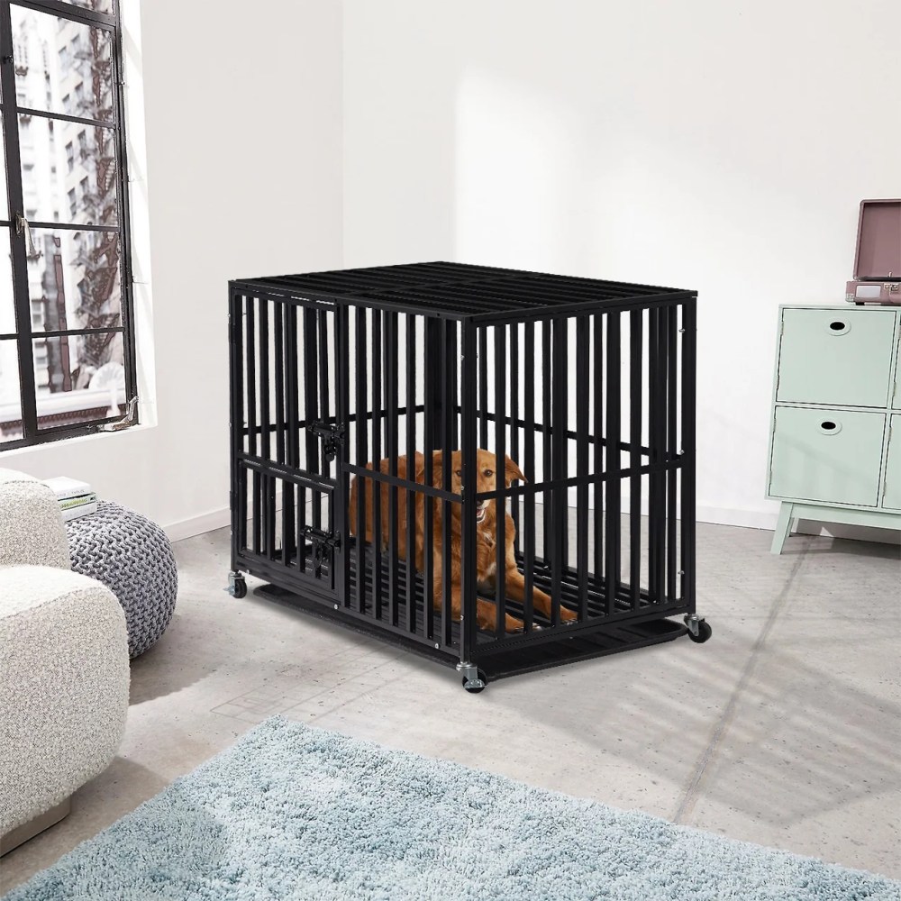 BingoPaw Metal Jumbo Dog Crate Kennel Strong Pet Cage with Wheels Removable Tray Tall - Image 9