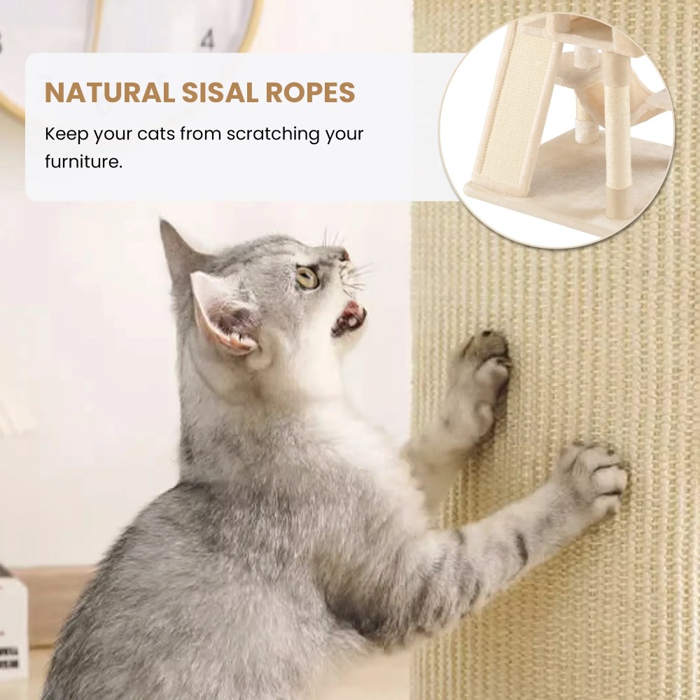 Merrland 65.7 " Large Cat Tree Tower Condo for Cats with 2 Scratching Ramps, Hammock & Scratching Posts, Beige - Image 2