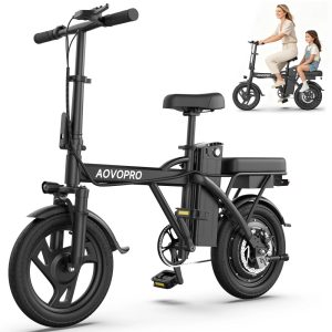 AOVOPRO AHT14 Electric Bike 500W 48V, 14" Mini Ebike for City Commuter, Electric Bicycle for Adult with Two Seats UL2849