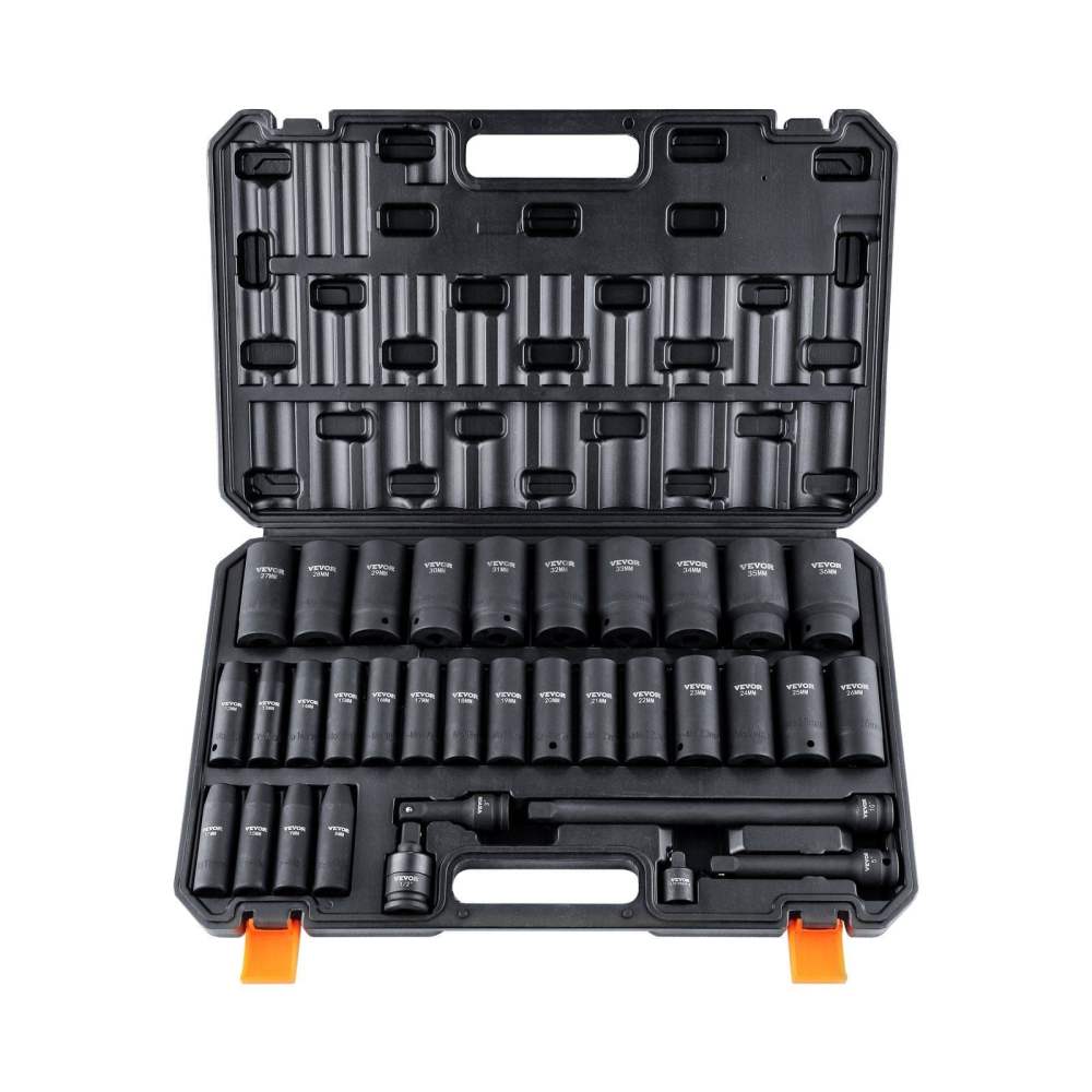 1/2" Drive Deep Impact Socket Set,34-Piece Metric Socket Set (8-36mm) 6-Point Chrome Molybdenum Steel-Heavy-Duty Automotive Tool Kit with Tough Storage Case