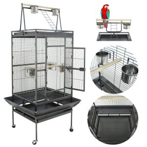 ZENY 68" Bird Cage Iron Flight birdcage Perch W/ Casters Stand,  Black