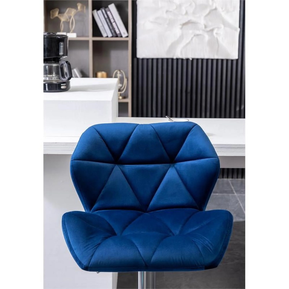 Roundhill Furniture Breni Velvet Diamond Tufted Swivel Adjustable Height Barstool, Set of 2, Blue, Chrome Finish - Image 12