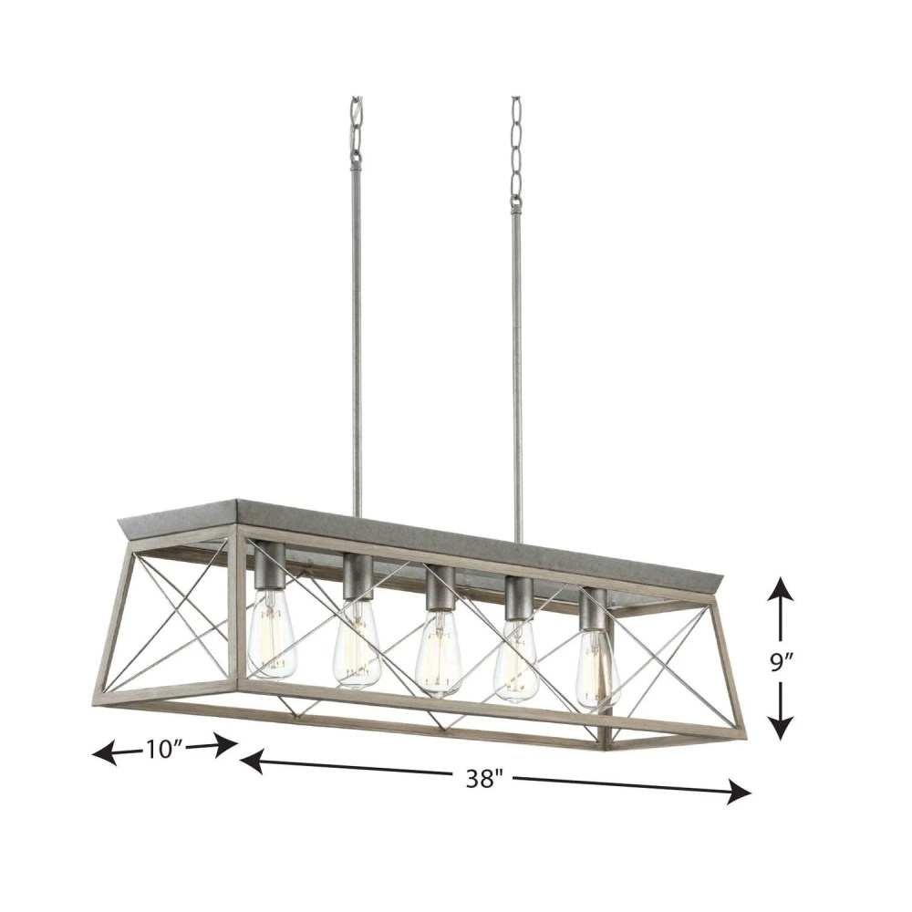 Briarwood Collection Five-Light Galvanized and Bleached Oak Farmhouse Style Linear Island Chandelier Light - Image 12