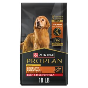 Purina Pro Plan Adult 7 Plus Complete Essentials Shredded Blend Beef and Rice Formula High Protein Dog Food for Senior Dogs,  18 lb Bag