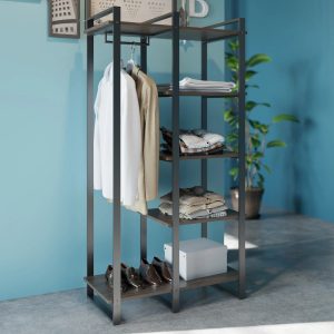 Zinus Brock 4-Shelf Etagere Bookcase with Hanging Storage,Acacia Wood and Metal Frame,Adult