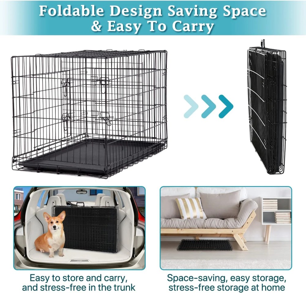 Dkelincs 42 inch Heavy Duty Dog Cage Foldable Dog Crate w/2 Doors&Divider XL Dog Kennel w/Handle for Medium Puppy - Image 8