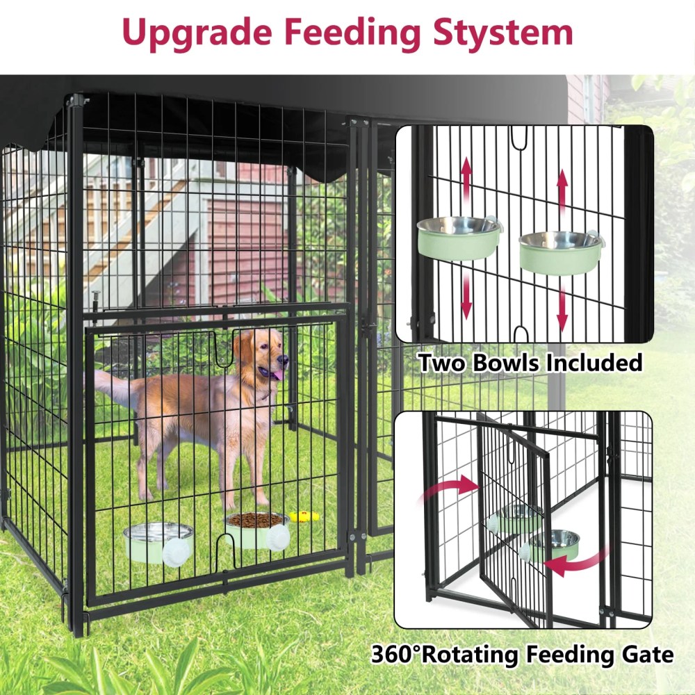 Jhsomdr Outdoor Dog Kennel 4.2ft x 4ft x 4.5ft Welded Wire Large Dog Kennel Dog Cage for Medium/Small Dogs, Heavy Duty Dog Crate with Rotating Feeding Door & UV-Resistant Cover - Image 11