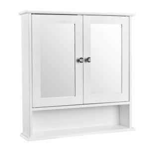 Zimtown Bathroom Medicine Cabinet Mirror,Wall Mount Storage with 2 Mirror Doors and Shelves,White