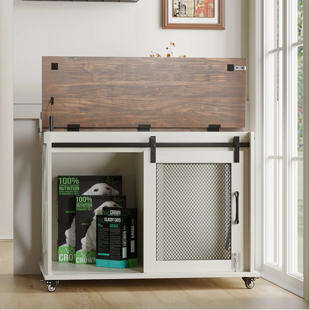 37" Stress-Free Dog Crate with Dual Access Sliding Barn Door & Flip Top Design Creates a Cozy Den for Your Pet - Image 33