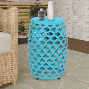 Abble Iron Geometric Side Table,Teal