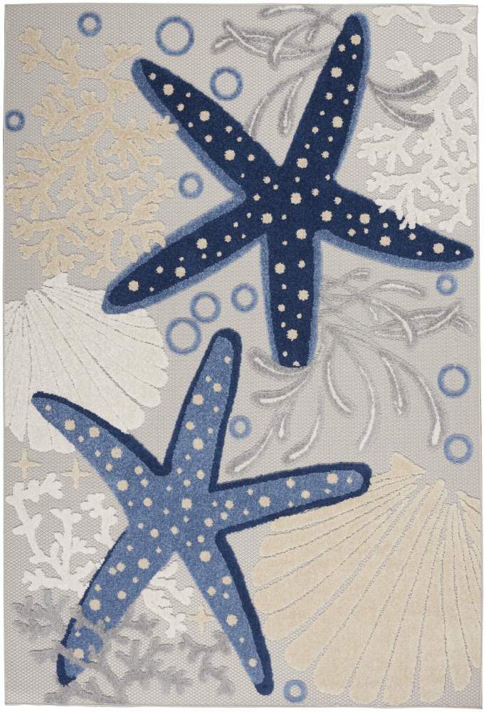 Nourison Aloha Indoor/Outdoor Coastal Tropical Blue/Grey 5'3" x 7'5" Area Rug, (5" x 7") - Image 5