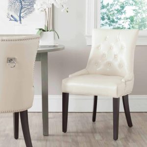 SAFAVIEH Harlow Glam Tufted Ring Chair with Silver Nailheads, Set of 2, Flat Cream